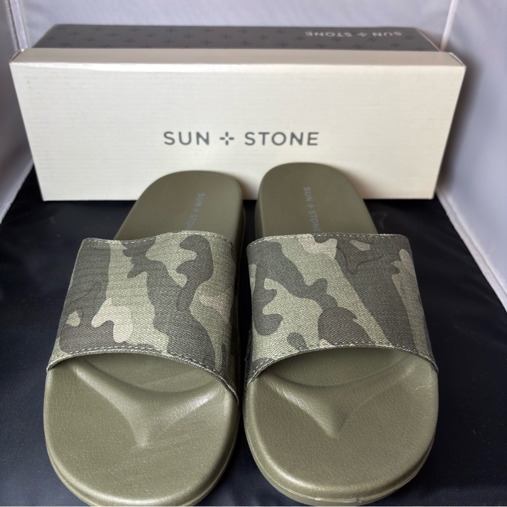 Sun + Stone‎ Olive Camo Slide Sandals Men’s Size 10 NEW w/ Box